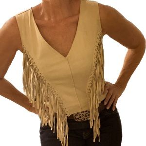 Romeo and Juliet couture buttery soft sleeveless top with western fringe sizeS